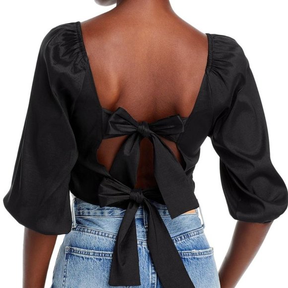 HOSBJERG Elora Black Open Tie Back Crop Top - NEW - NWT - Picture 2 of 5